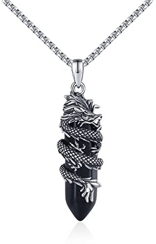 Drachen Halskette für Männer 925 Sterling Silber Schwarzen Energieheilung Kristall Halskette Drache Anhänger Schmuck Geschenke für Frauen