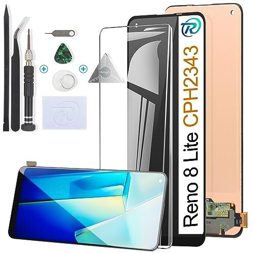RongZy Pantalla para OPPO Reno 8 Lite CPH2343 TFT Táctil LCD de Repuesto Ensamblaje Digitalizador Reemplazo para OPPO Reno 8 Lite con Herramientas de Reparación(Negro)