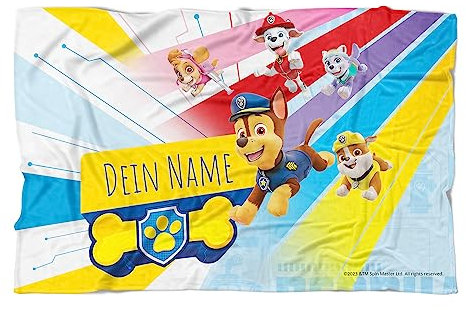 PICANOVA Kinder Handtuch mit Name PAW Patrol Pups – Hochwertiges Bedrucktes Handtuch – Blickfang-Strandtuch Aus Hautfreundlichem Frottee – Badetuch mit Text Individuell Bedruckt – 140x90cm