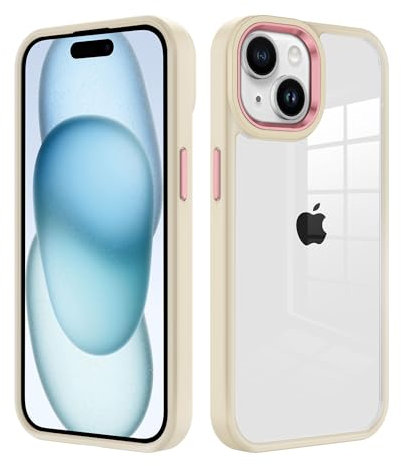 iCatchy for iPhone 15 Case 6.1-Inch, Shockproof Bumper Phone Cover, Anti-Yellowing Clear Back Compatible with iPhone 15 (Beige)