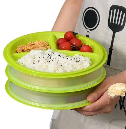 Sporgo Lot de 3 assiettes à micro-ondes : vaisselle pour micro-ondes avec couvercle, assiettes à micro-ondes, sans BPA, réutilisables, boîtes de conservation avec 3 compartiments pour chauffer et