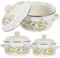 ABOOFAN Enamel Pot Set 3pcs Flower Enamel Stock Pot with Lid Vintage Ceramic Stockpot Cooking Pot Flat Bottom Stew Pot for Soup Stew Canning
