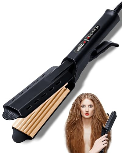 OKWRAP Fer a gaufrer les cheveux, Gaufrier cheveux, Fer à friser pour cheveux,Crimper Hair Fer à friser Température réglable, double voltage, Crimper cheveux pour femmes(Noir)
