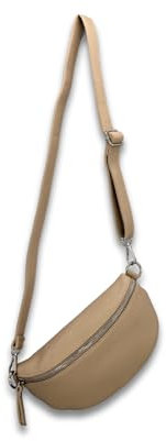 ADEL Bauchtasche Damen Echtleder Sandy Handgemachte Umhängetasche Crossbody Bag mit Stilvollem Verstellbarem Ledergurt 2 Fächer Stylische Schultertasche Made in Italy Tasche (Taupe)