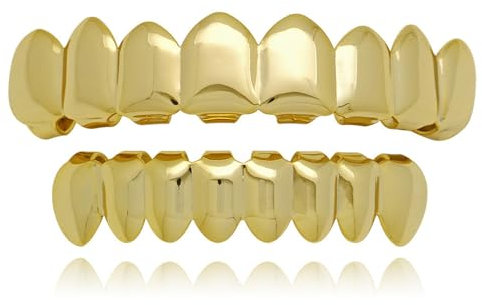 Qiwenr Zähne Vergoldet, Hip Hop Grillz, Grillz Zähne, Hip Hop Zähne Grillz, Hip Hop Zähne Vergoldet, Bronze Zähne, Grillz Zähne Set, Oben Unten Hip Hop, Grillz Zähne Gold, Grillz Zähne Silber (Gold)