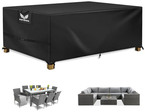 PATWING Funda Muebles Exterior Impermeable,600D Oxford Funda Mesa Jardin Impermeable,Resistente Al Viento Los Rayos Anti-UV Antipolvo Funda Protectora Muebles Jardin (170*94*70cm Modelo Mejorado)