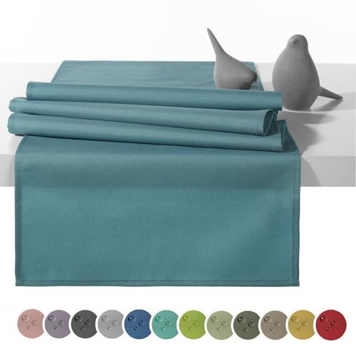 heimtexland Outdoor Tischläufer Garten Tischdecke 45x145 Tischdeko wasserabweisend wetterfest UV-beständig Typ551 Hellblau