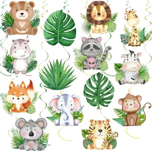 HSDSH 35 Stück Dschungeltiere Deckenhänger Spiral Girlanden Safari Tiere Thema Party Hängende Wirbel deko für Kinderparty Junge und Mädchen Geburtstags Dekoration