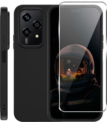 zZjoOoj Coque pour Honor 200 Lite avec 1 Pièces Verre Trempé Protection écran,Housse Etui en Silicone TPU Souple (Noir)