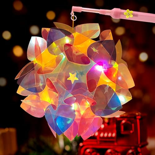 Aniepaa Laterne St Martin, Kinderlaterne mit Stab LED, Laternen Bastelset für St. Martin, Weihnachten, Halloween (Blume Schmetterling-Kristallweiß)