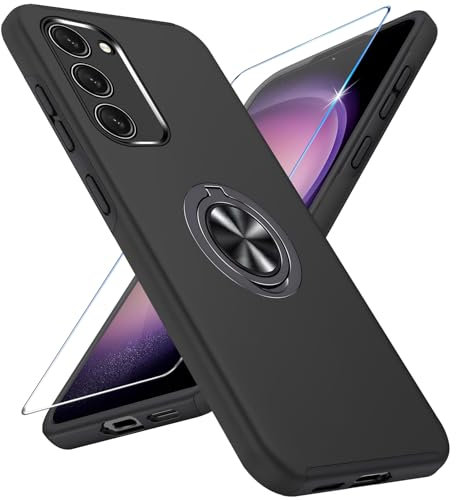 Vaki Handyhülle für Samsung Galaxy S23 Hülle mit Schutzfolie, Schutzhülle Galaxy S23 Case mit 360° Magnetischer Ring Ständer Kratzfest Fallfestigkeit Stoßfest für Samsung S23 5G Cover (Schwarz)