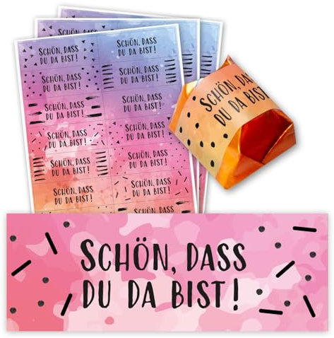 60 Aufkleber Schön, dass du da bist I buntes Gastgeschenk passend für Küsschen I dv1358