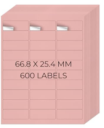 YIKIADA Rosa Universal Etiketten 66,8 × 25,4 MM Vinyl Selbstklebend Ablösbar Blanko Aufkleber Bedruckbar Namenaufkleber Büro Adressetiketten für Tintenstrahl- und Laserdruckern 600 Stück