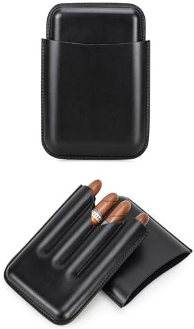 Hiram Cigar Étui de voyage pour hommes en cuir véritable Cigar Humidor portable multifonctionnel Cigar Box Pochette avec dragonne, 5030-Noir, For 4 Cigars
