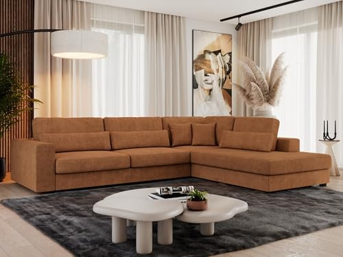 MKS MEBLE Ecksofa Sofa L-Form Orange Strukture, Wohnlandschaft L-Form, Couch L Form, Sofagarnitur Couchgarnitur Polsterecke, Breite: 316 cm - Savona L - Orange Strukture - Rechts