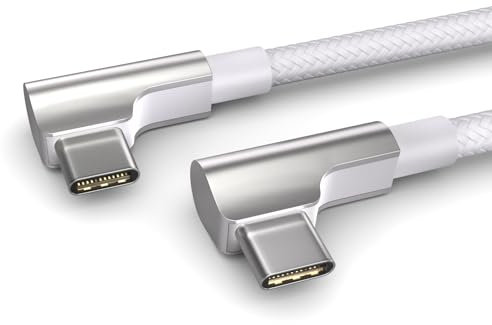 PAXO Cable USB C a USB C de 0,2 m, cable de carga rápida 100W Power Delivery 20V/5A PD 3.0, 10 Gbps - Cable de datos de alta velocidad USB 3.2 Gen2x1, enchufe acodado, blanco