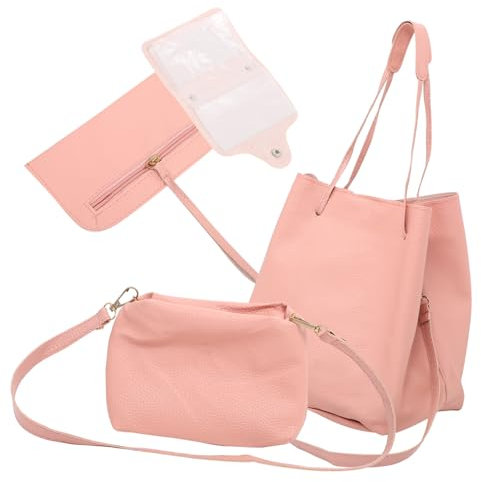 JEWEDECO Vierteiliges PU Set Für Damen Rosafarbene Umhängetasche Mit Quasten Einkaufstasche Geldbörse Und Handtasche Lässiges Und Stilvolles Accessoire Für Jeden Anlass