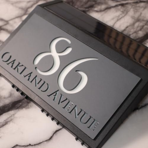 K Smart Sign | LaLuce LED F2728 | House Plaques With Back Lit Illuminated Numbers House Signs Door Number For Wall House With Light Name For Outside (A5 - GREY CLASSIC)