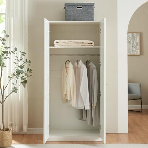 [en.casa] Kleiderschrank Finning 2-türig 176 x 80 x 52 cm Garderobenschrank mit 1 Kleiderstange und 1 oberen Fach Weiß