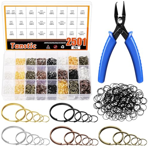 Tanstic 2500 Stück Doppel Jump Ringe Split Jump Ring Double Closed Jump Ring Double Loop Rings mit Split Ring Zangen für DIY Halskette Armband Schlüsselanhänger Handwerk