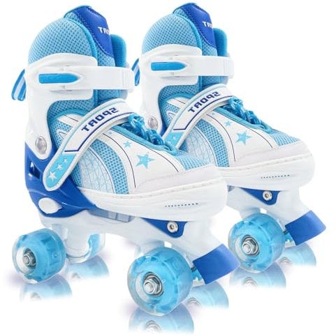Rollschuhe für Mädchen Altersgruppen 4-6, 5-8, 8-12 Jahre - Verstellbare Kinderrollschuhe für Kleinkinder, Anfänger, Innen- und Außenbereich (702-Blau, M(32-35 EU/210-240 mm))