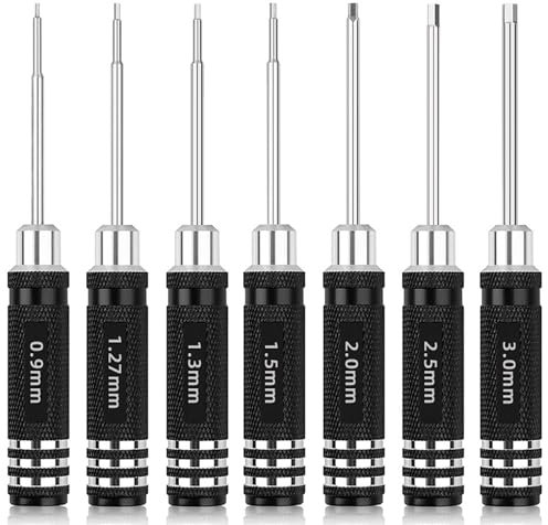YUEMING 7 Pezzi RC Cacciaviti Esagonali, Strumenti Riparazione RC Testa Esagonale Cacciavite Chiave 0,9 mm 1,27 mm 1,3 mm 1,5 mm 2,0 mm 2,5 mm 3,0 mm, per RC Modello Auto Droni Barche Elicotteri