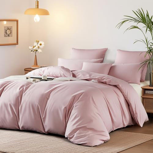 Boqingzhu Mako Satin Bettwäsche 155x220 cm Rosa Altrosa 100% Baumwolle Lyocell Seide Bettwäsche Set mit 2 Kissenbezüge 80x80cm, Atmungsaktiv & Weich, Perfekt für Sommer und Winter