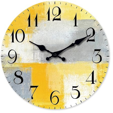 Comtex Wohnzimmer, Küche, Schlafzimmer, einfache Uhr im Retro-Stil ohne Tickgeräusch, gelbe glasfreie Uhr (30,5 cm)