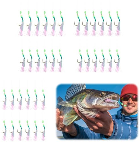 Mackerel Feathers Rigs 36 Hooks, 6 Pack Pre Tied Sea Fishing Rigs with Luminous Beads Fishing Hook Bass Fishing Lure Feathers Cod Lure Feather Lures for Mackerel,Cod,Bass,Herring