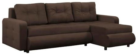 FORNIRO 24 Fabio Ecksofa mit Schlaffunktion und Bettkasten – Schlafcouch L-Form 226x143x83 cm in Braun, Stoff Basic, modernes Sofa für Wohnzimmer & Gäste Sofa mit 3 Sitzen