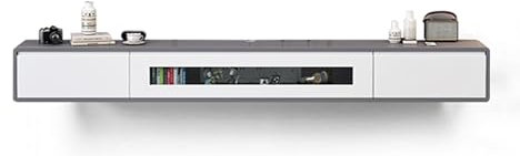 LFONDIGE Soporte de TV Flotante de Pared, Centro de Entretenimiento y Consola Multimedia con estantes y Puerta (Gris y Blanco, 120 cm)