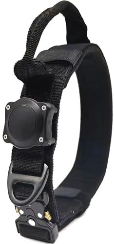ZHHSUNY Air Tag Hundehalsband,Mit Air Tag Halterung,100% Wasserdicht,Mit GPS Halterung,Taktisches Hunde Halsband,Verstellbar Nylon Langlebig Griff Hundehalsband(Schwarz,M)