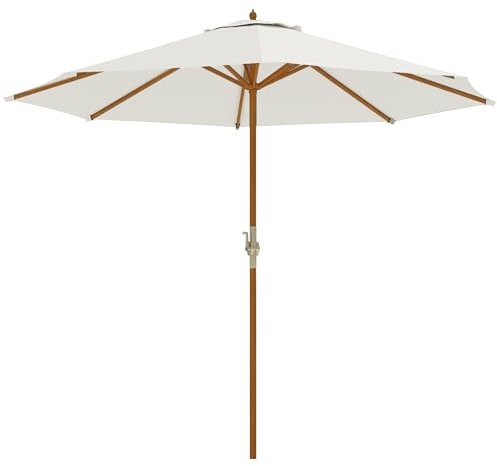 Outsunny Parasol de jardin extérieur rond Ø 2,7 x 2,5 m parasol droit avec ouverture fermeture manivelle, mât en bois, toile 180 g/m² protection Anti-UV, pour balcon, piscine, terrasse, beige