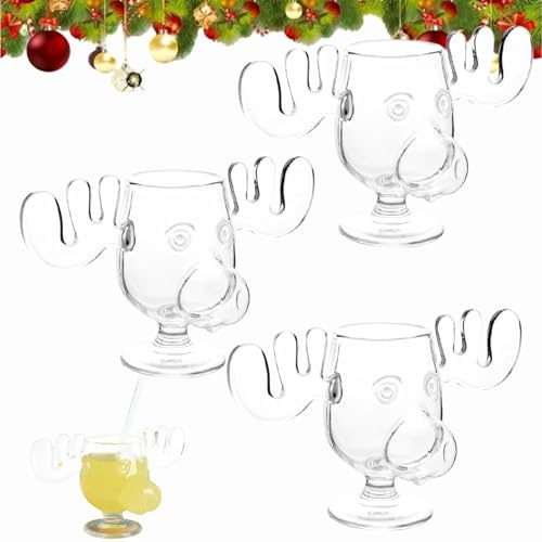 Dewppxi Weihnachtsgläser National Weihnachtsurlaub, Elch Gläser Weihnachtsglas, Kreatives Elch Weihnachtstasse, Elchgläser Christmas Vacation, Moose Mug, Urlaubsgeschenke (3 Stück)