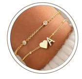Turandoss Buchstaben Armband Mädchen Gold - 14K Vergoldete, Armband mit Buchstaben Gold, Herz Armkette Damen mit Initialen, Geschenke für Mädchen Geschenk Frauen Schmuck