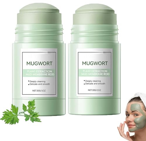 Mugwort Clay Mask Stick, Face Masks Care, For Clean Pores, Blackhead Removing, Pore Minimizing, Deeply Hydration, Firming Skin, Whitening and Brightening, Suitable for All Skin Types (2pcs)
