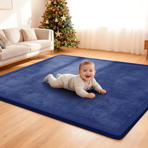 ACOMOPACK Baby Krabbelmatte 150x200x3.5cm Große Spielmatte mit Schaumfüllung Rutschfester Unterseite Weicher Teppich für Kinderzimmer und Laufgitter Blau