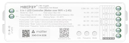 LIGHTEU, Miboxer Matter Over WiFi+2,4GHz 5in1 RGBCCT LED Controller DC12-48V Zertifiziertes Matter Unterstützt App Fernbedienung Matter Smarthome, ML5