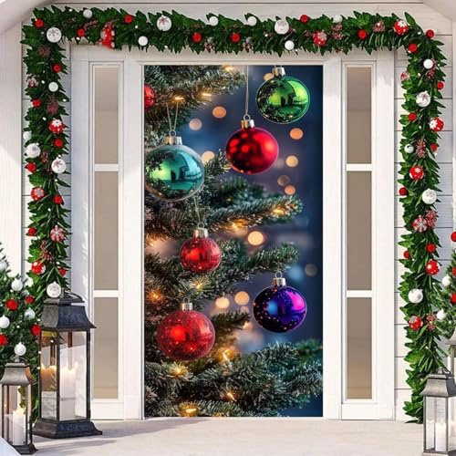 Generisch 200 x 90 cm Weihnachtsbaum Hintergrund Tür Hängen,Weihnachten Tür Abdeckung Dekoration Haustür Decke Wand Hängen Banner Fotografie Hintergrund für Weihnachtsfeier Feiertag Winter Deko (A)