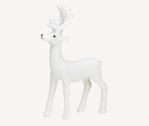 Seyila Home Deko-Hirsch beflockt – Samtige Hirschfigur für Winter & Weihnachten | Edle Dekofigur aus Kunststoff Größen (Weiß, 15x30x6 cm)
