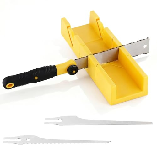 Gehrungslade mit Japansäge Set, 4-teiliges Handsäge-Set für präzise Gehrungs- & Winkelschnitte in Holz & Kunststoff – Gehrungssäge Mit 3 Sägeblättern für Heimwerken, Möbelbau & Modellbau