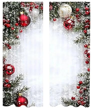Generisch Weihnachtsgardinen, Weihnachtsvorhänge Lang, Weihnachten Deko, Blickdichte Vorhänge, 2er Set Weihnachtsvorhang mit Ösen, Weihnachtsgardine für Schlafzimmer, Wohnzimmer, Küche
