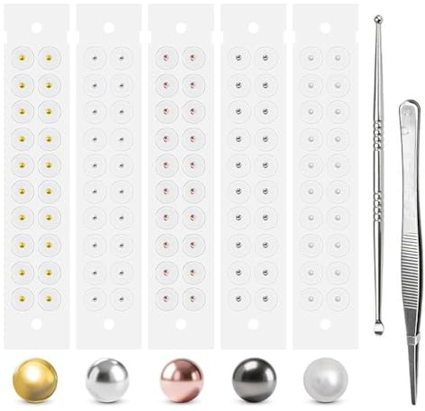 XFSRG 100 Patchs Ear Seeds Kit de Massage des Oreilles Acupression Auriculaire pour Relaxation Naturelle Soulagement Stress Aide au Sommeil avec Pince Cuillere (Multicolore)