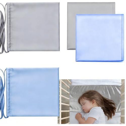 2 Pack Satin Bassinet Sheets - Ultra Soft Silk Feeling Crib Sheets for Baby Hair Protection, Fits Rectangle Oval Round Hourglass Bassinet Mattress, Washable Newborn Cradle Pad Cover (Blue+Grey)