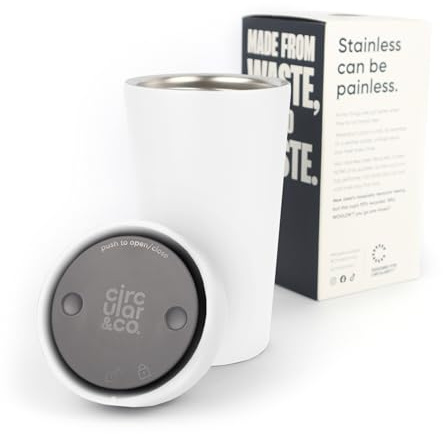 Circular&Co 12oz / 340ml Stainless Steel Travel Mug – Reusable Coffee Cup – Double Wall Insulated, Leakproof & Sustainable Cup for Hot or Cold Drinks - Cloud White (Cloud White, 12oz / 340ml)