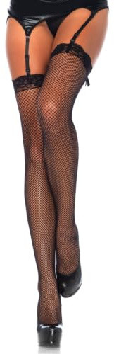Leg Avenue Women's Lace Top Fishnet Stockings,Black