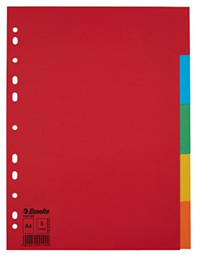 Esselte Register für A4, 5 Trennblätter mit Taben, Rot/Mehrfarbig, Recyclingkarton, 100199