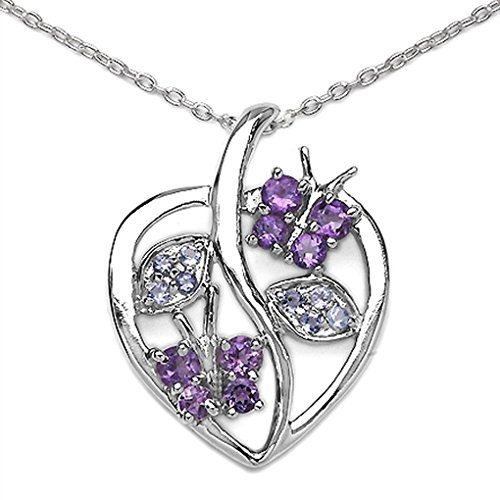 Collier/Halskette mit Herz/Tansanit, Amethyst-Anhänger
