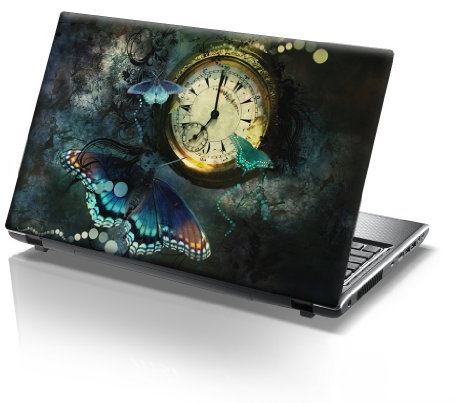 TaylorHe 15.6 inch 15 inch Laptop Skin Vinyl Decal with Colorful Patterns and Leather Effect Laminate MADE IN England Vintage Butterfly and Watch
