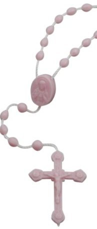 MaMeMi Rosenkranz aus NYLON in ROSA Länge 42 CM mit KREUZ und MARIENMEDAILLE für KINDER und ERSTKOMMUNION traditionelles GEBETSHILFSMITTEL